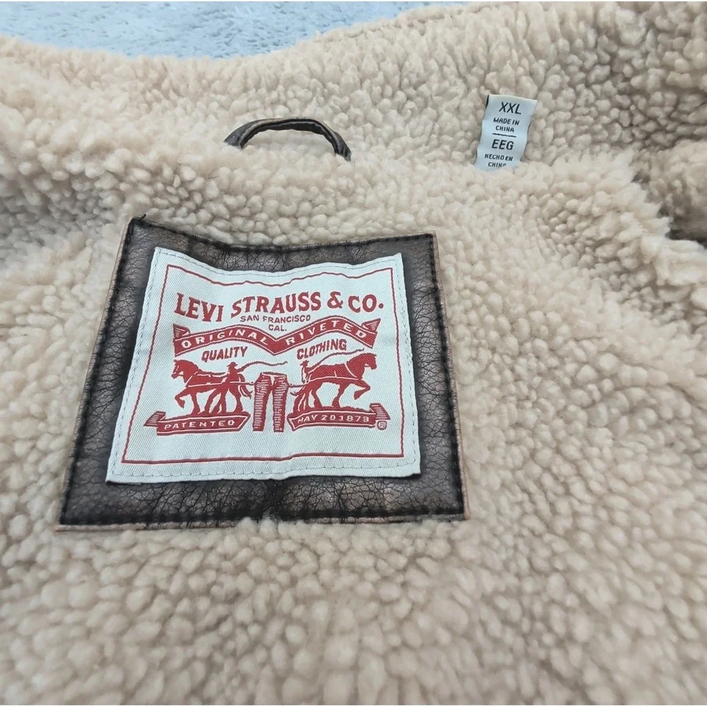 Levi's Men's Sherpa Lined Faux Leather Bomber Jacket Sz XXL Brown No Hood